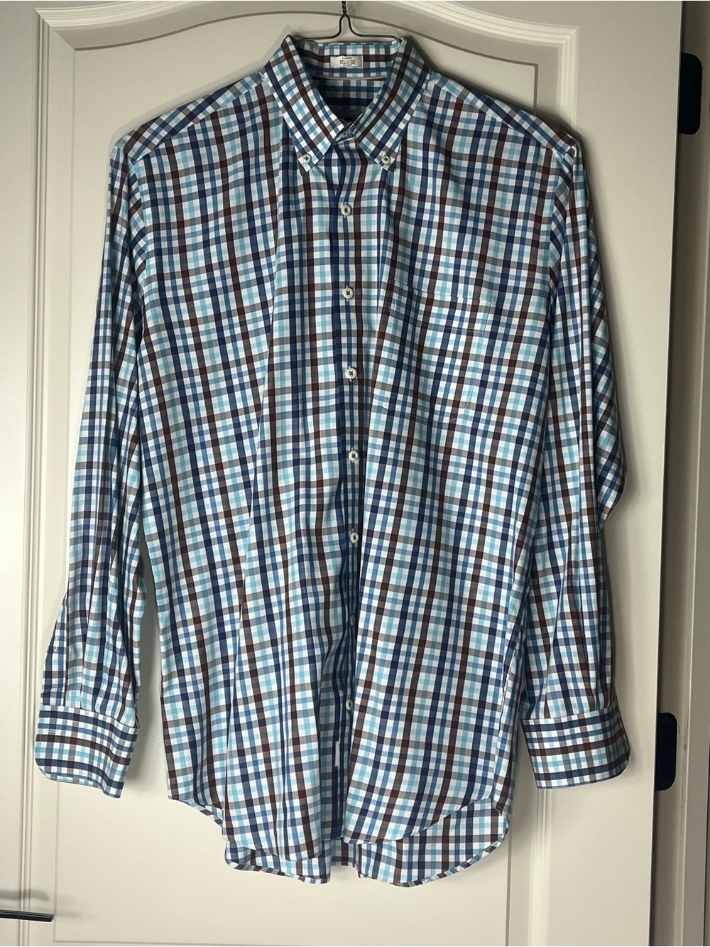 Peter Millar Blue, Navy & Brown Plaid Button-Down Shirt